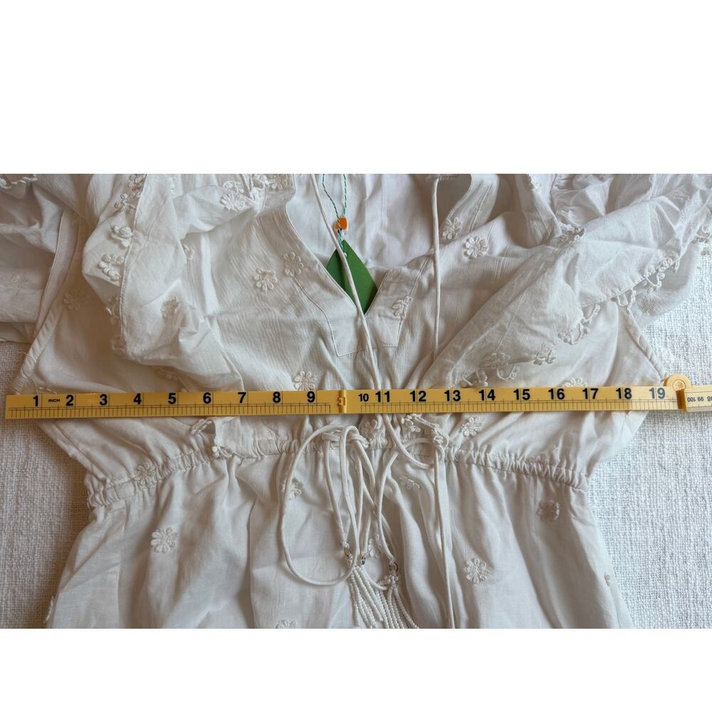 Farm Rio NEW Off-White 3-D Flower Cotton Mini Dress, Med (Tassels Damaged) - Picture 5 of 10